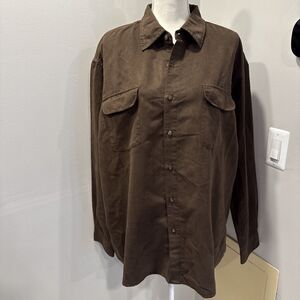 GEORGE Sueded Men's Shirt Long Sleeve Pockets Button Up Brown Soft XL (46/48)